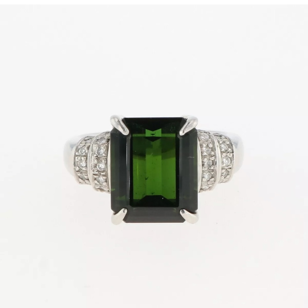 Platinum Diamond Green Tourmaline Ring sz 5